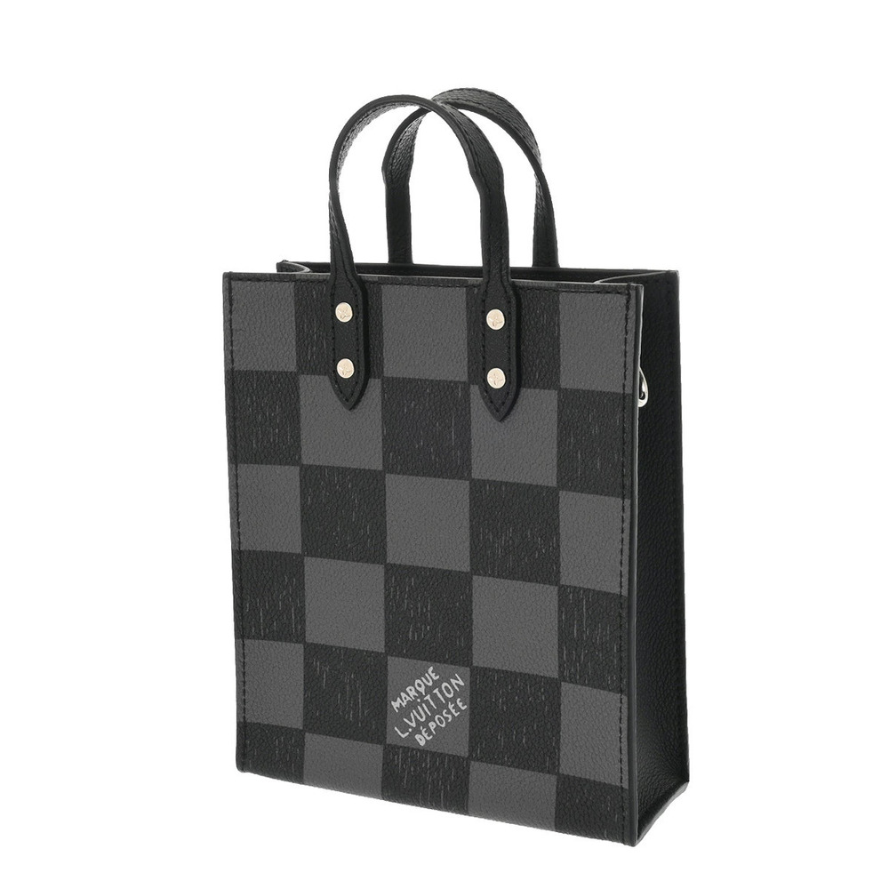 Louis Vuitton Leather Sac Damier Plat Handbag Gray Checkerboard Black Gray Black